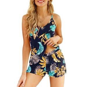 Conjunto de 2 piezas de pantalones cortos con estampado de puntos azules para mujer, cuello en V, corte regular, atuendo informal de verano, algodón transpirable, suave y bonito - Product Image 4