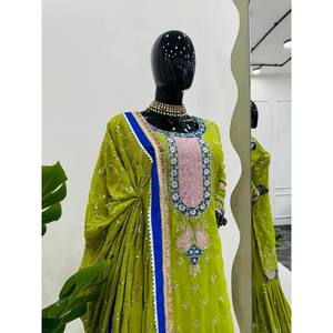 Conjunto de Traje de Fiesta de Satén Verde Talla XL para Mujer con Trabajo de Hilo y Lentejuelas para Ocasiones Elegantes - Product Image 2