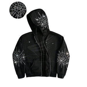 Sudadera con Capucha de Invierno de Diseño de Lujo, 100% Algodón Sólido, con Pedrería, Brillo de Diamantes, Alta Calidad - Product Image 4