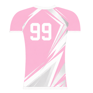 Camiseta Deportiva de Manga Corta Rosa Claro y Blanca con Cuello Redondo y Gráfico de Rayo, Compresión Atlética para Entrenamiento de Alto Rendimiento - Product Image 2