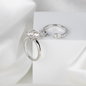 แหวนเพชรทรงกลมเพาะเลี้ยงในห้องปฏิบัติการ 4.12 กะรัต ทองคำแท้ 14K แหวนหมั้นพร้อมแหวนแต่งงานแบบซ้อนได้ ชุดแหวนเจ้าสาว - Product Image 4