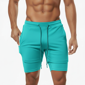 Summer Men's Board Shorts Gym Fitness Running Beach Knitted Breathable Quick Dry Drawstring Closure compression layer short - Product Image 1