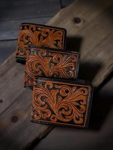กระเป๋าสตางค์หนังแท้ 100% ลายดอกไม้แกะสลักแบบพับได้ สำหรับผู้ชาย ใช้ได้ทุกวัน ใส่บัตรและเงินสดได้หลายช่อง เหมาะสำหรับการใช้งานแบบมืออาชีพ - Product Image 6