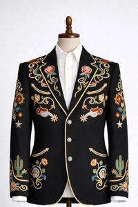 Ensemble de costume noir brodé de style western pour homme – Blazer et pantalon de style cowboy à motifs floraux - Product Image 2