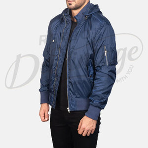 Men Navy Blue Hooded Bomber <b>Jacket</b> Windproof Casual Flight <b>Jacket</b> with Detachable Hood and Sleeve Zipper Pocket - Product Image 5