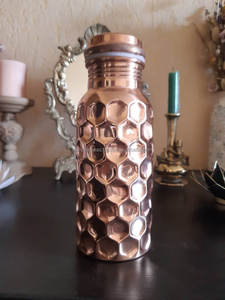 Handcrafted Hammered Copper <b>Bottle</b> 750ml Leakproof Ayurvedic Eco Friendly Wide Mouth Design - Product Image 5