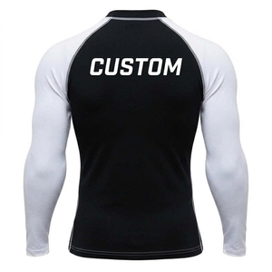 Men Long Sleeve <b>Compression</b> <b>Shirt</b> <b>Black</b> White Crew Neck Quick Dry Performance Sportswear Slim Fit Spandex/Polyester 220g - Product Image 2