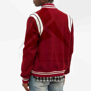 Veste universitaire rouge pour homme, décontractée, couleur unie, col rabattu, polyester et coton, coupe classique, pour l'automne, fermeture à boutons - Product Image 2