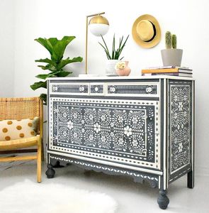 <b>Handmade</b> Flower Design Bone Inlay Dresser Kids Fabric Metal Storage Drawers Bedroom Living Room Bed Side Table <b>Clothes</b> Shoes - Product Image 5