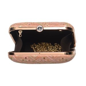 Peach <b>Sequins</b> Embroidery Party Clutch <b>Bag</b> Elegant Designer Evening Purse for Women Events - Product Image 3