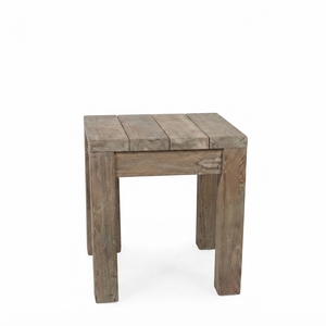 Modern Square Solid Wood <b>Stool</b> Elegant Slatted Plank Top Wooden Side Table Furniture For Rustic Home Setup Art Design Set Art - Product Image 1