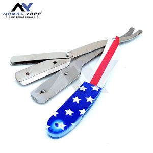 Barber Razors Premium Stainless Steel Blade Flag Paper-Coated Handle Straight Edge Manual Shaver <b>Men</b> Salon Barber Razors Oem Odm - Product Image 5