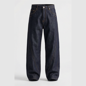 High Waist Wide Leg Dark Wash <b>Denim</b> Jeans Men Loose Fit Cotton Casual Autumn Style Pants - Product Image 1