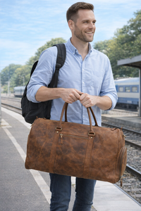 Wriza Genuine Leather Unisex Travel Laptop <b>Backpack</b> <b>Large</b> Capacity Durable Adjustable Strap High Quality Zipper Closure Design - Product Image 5