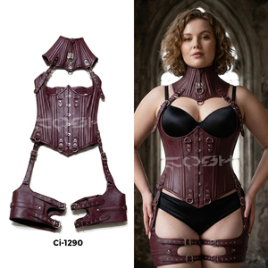 Underbust Steelboned <b>Gothic</b> And Fashion Wear Burgundy Leather Corset - Product Image 3