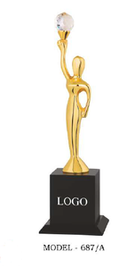 Durable and Stylish metal Lady <b>Trophy</b> with Gold Finish Portable and Custom Branding for Trade Shows and Corporate Giveaways. - Product Image 4
