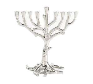 Ménorah en argent brillant style arbre pour la maison, les villas, éclairage de table, utilisation décorative, porte-bougie Hanouka. - Product Image 1
