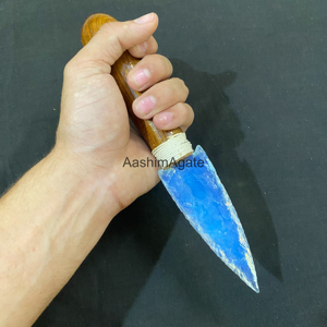 ดาบตกแต่งทำมือจากโอปอลไลท์สีน้ำเงิน พร้อมด้ามไม้ ของสะสมงานฝีมือสำหรับตั้งโชว์ - Product Image 2