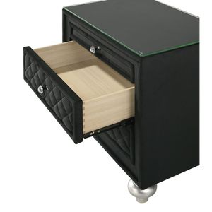 Comodino Tradizionale Glamour a 3 Cassetti con Fronte Trapuntato in Velluto e Pomelli in Finto Cristallo, Vassoio Portagioie Nero - Product Image 3