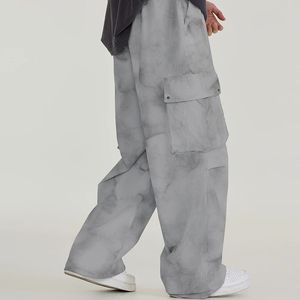 Pantalon cargo gris unisexe, coupe ample, jambe large, taille à cordon, plusieurs poches, style streetwear décontracté, style printemps, longueur intégrale, 100% coton - Product Image 5