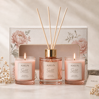 Diffuseur de parfum en verre transparent rose AIKUN, bougie parfumée, ensemble cadeau pour la maison, avec boîte d'emballage florale imprimée