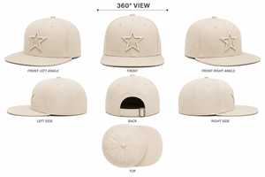 Beige 3D Embroidered Star 5 Panel <b>Snap</b> back <b>Cap</b> Flat Brim Acrylic Woven Label Custom Logo Street wear Hat - Product Image 6