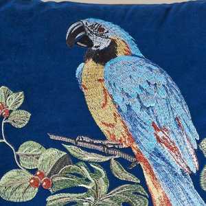 Embroidered Parrot Velvet <b>Pillow</b> Cover – Tropical Decor, 18x18 - Product Image 2