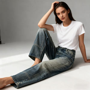 Skinny Fit High Waist Plus Size Women's Jeans Fashionable Denim Casual Solid Loose Straight Washed Baggy Jeans High Quality - Product Image 4