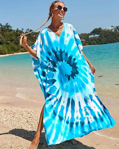 Women Custom <b>Kaftan</b> Dress Printed <b>Beach</b> Cover Up Loose Fit Silk Cotton Rayon Polyester Wholesale Manufacturer Supplier - Product Image 1