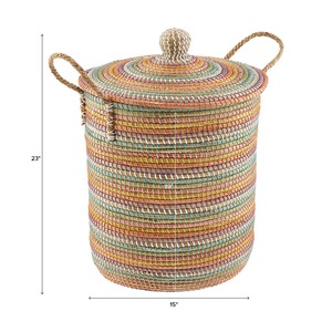 Panier de rangement en jonc de mer arc-en-ciel avec couvercle, panier de rangement fait main, vente en gros, écologique, fabriqué au Vietnam - Product Image 2