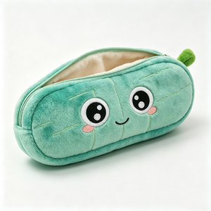 Estuche de Lápices de Peluche Bordado Personalizado con Forma de Pepino, Estuche de Peluche Vegetal con Forro de Malla, Bolsa de Papelería Kawaii - Product Image 3