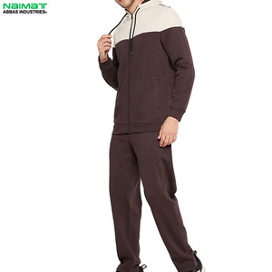 Men's Brown Color Blocking Hooded <b>Tracksuit</b> Set Full Sleeve Casual Joggers With Side Pockets Autumn Wear - Product Image 3