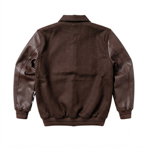 Chaqueta Universitaria Personalizada de Lana Marrón con Mangas de Cuero, Unisex, Estilo Vintage, Parches Bordados, Chaqueta de Béisbol para Invierno - Product Image 3