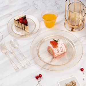 Juego de Vajilla Desechable con Brillo Dorado de 600 Piezas para 100 Invitados, Combo de Platos y Platos para Ensalada para Fiestas y Bodas - Product Image 3