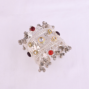 Garnet Hydro & <b>Red</b> Hydro Kundan Ethnic Cuff <b>Bracelet</b> | Silver Plated Brass Jewelry - Product Image 1