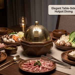 Luxury Wooden Hotpot Food Warmer Stainless Steel Enamel Coated Brass Lid 3pcs Mother Pearl Inlay Casserole <b>Set</b> Handcrafted - Product Image 3