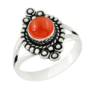 Bague en pierre de cornaline naturelle, argent sterling 925 massif, oxydé, pour femme, bague de créateur en argent pur - Product Image 1