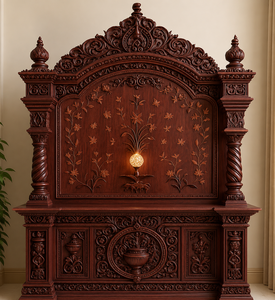 Elegant Carved Teak Wood Pooja Mandir For Home Custom Luxury Solid Wood Pooja Mandir Manufacturer & Exporter At Wholesale Price - Product Image 5