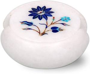 Sous-verre en marbre rond avec incrustation de lapis-lazuli, décoration de table - Product Image 3