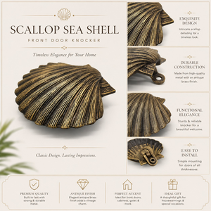 Premium Vintage Seashell <b>Door</b> <b>Knocker</b> Antique Brass Coastal Entryway Hardware Decorative Nautical Home Accent XLX Deluxe Edition - Product Image 5
