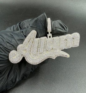 Iced Out 925 <b>Silver</b> Moissanite Letter Pendant 925 <b>Silver</b> Hip hop Style Unisex <b>Charm</b> Round Brilliant Cut Micro Insert - Product Image 1