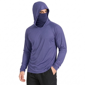 เสื้อเชิ้ตแขนยาวมีฮู้ดสำหรับผู้ชาย UPF 50 สีม่วงล้วน ผลิตจากโพลีเอสเตอร์ เหมาะสำหรับตกปลา - Product Image 5