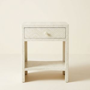 New Arrival White Chevron Stripe Bone Inlay Side <b>Table</b> with 1 Drawers Handmade Bedside <b>Table</b> Living Room <b>End</b> <b>Table</b> - Product Image 1