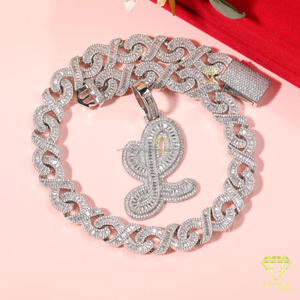 Custom Letter " M " Pendant Moissanite Diamond Necklace <b>Iced</b> <b>Out</b> Cuban <b>Chain</b> Hip Hop Jewelry For Men Women - Product Image 5
