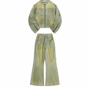 ชุดลำลองฤดูหนาวสำหรับผู้ชายแบบทนทานและปรับแต่งได้ แจ็คเก็ตเดนิมดิบแบบเย็บริมผ้า และกางเกงยีนส์ทรงหลวม สไตล์คนเมือง - Product Image 1