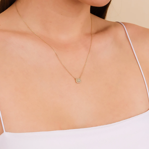 Collier classique en or 14K/18K avec diamants de laboratoire, géométrique, baguette et halo de diamants ronds, pendentif rectangulaire, chaîne pour femme - Product Image 6