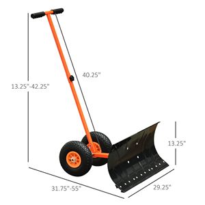 Pala da Neve con Lama da 29 Pollici, Ruote da 10 Pollici, Angolo Regolabile, Manico in Legno/Metallo, Spingipista Manuale, Colore Arancione, Personalizzabile OEM - Product Image 3