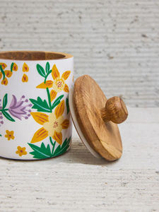 Pot à épices en bois artisanal écologique avec couvercle en bois, motif floral, hermétique, grande capacité, récipient de stockage alimentaire pour la cuisine - Product Image 3