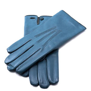 Gants en cuir de mouton bleu pour femmes Ikhlas Sports, doux, chauds pour l'hiver, doublés, compatibles avec les écrans tactiles, détection de la pression des aiguilles, élégants, avec boutons - Product Image 1