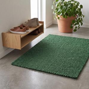 Modern Emerald Green Wool Handwoven Loop Pile Anti-Slip Chunky <b>Pebble</b> <b>Rug</b> Textured Handmade Area Living Room Bedroom Home Decor - Product Image 5